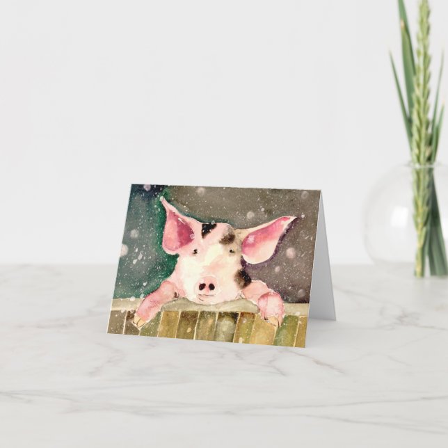 Cute Winter Wonderland Pig in Snow Blank Card (Front)