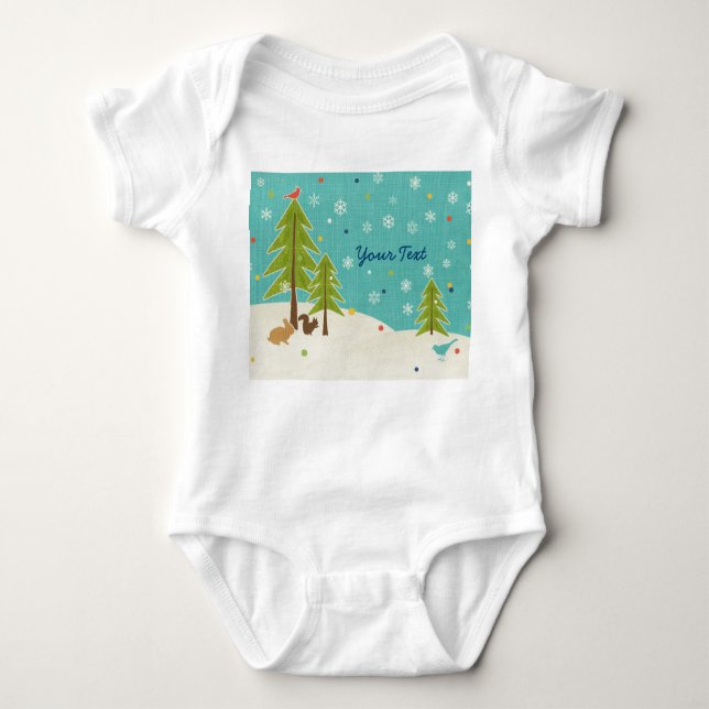 Cute Winter Wonderland Woodland Scene personalised Baby Bodysuit (Front)