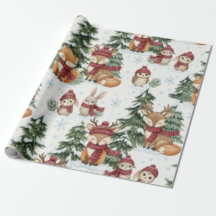 Cute Winter Woodland Animals Christmas Pattern Wrapping Paper
