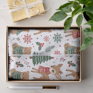 Cute Winter Woodland Animals Christmas Trees and B Tissue Paper
