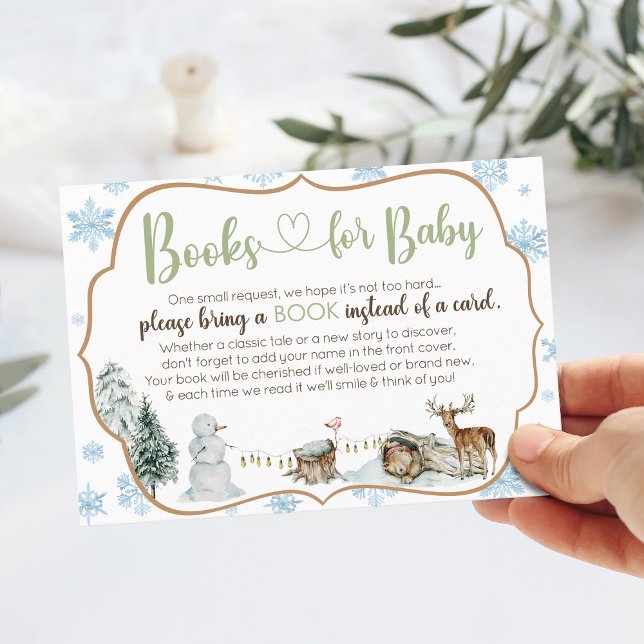 Cute Winter Woodland Animals Snowflake Baby Shower Enclosure Card (Winter Woodland animals forest friends snowflake baby shower invitation books for baby insert card)