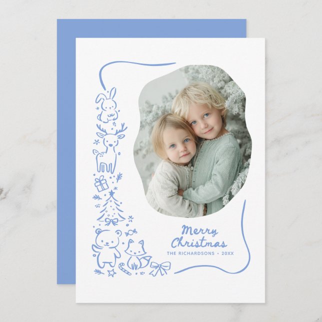 Cute Winter Woodland Christmas Greeting Photo Holiday Card (Front/Back)