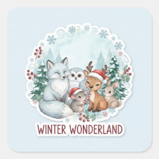 Cute Winter Woodland Creatures Zazzle Gift  Square Sticker