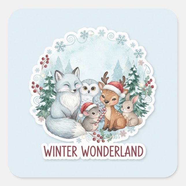 Cute Winter Woodland Creatures Zazzle Gift  Square Sticker (Front)