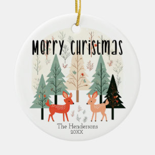 Cute Winter Woodland Family Christmas Ceramic Tree Decoration
