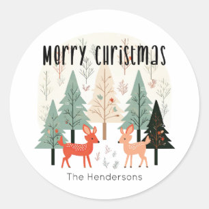 Cute Winter Woodland Family Christmas  Classic Round Sticker