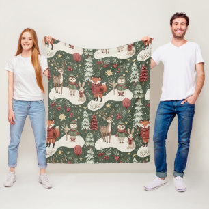 Cute Winter Woodland Friends – Holiday Animal (4) Fleece Blanket