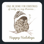 Cute Winter Woodland Owl Christmas Envelope Seals<br><div class="desc">Winter woodland and nature themed holiday envelope seals featuring original artwork of a whimsical,  sleeping owl wearing an old-fashioned nightcap with the caption "OWL BE HOME FOR CHRISTMAS,  if only in my dreams... " and a "Happy Holidays" greeting in gold lettering.</div>
