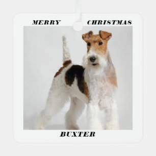 Cute Wire Fox Terrier Dog Photo Merry Christmas Metal Tree Decoration