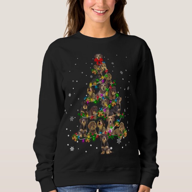 Cute Wire haired Dachshund dog Christmas Tree gift Sweatshirt (Front)