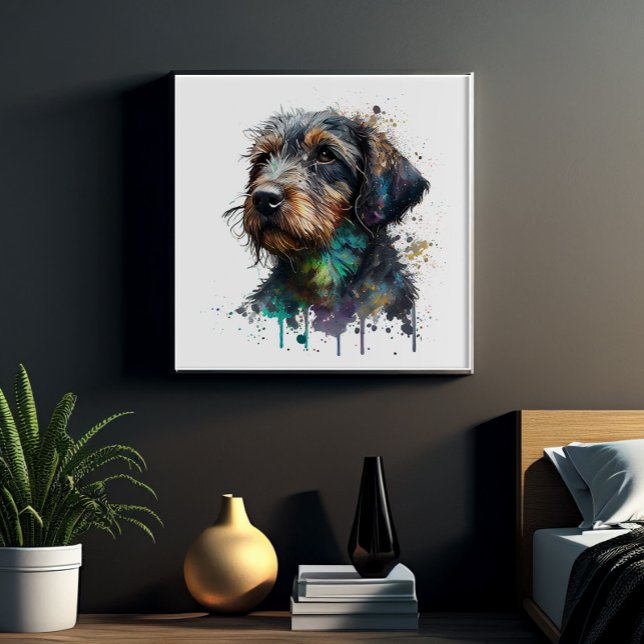 Cute Wire-Haired Dachshund Puppy Watercolor Art Poster (Creator Uploaded)