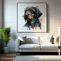 Cute Wirehaired Dachshund Puppy Watercolor Art