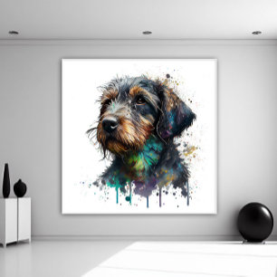 Cute Wirehaired Dachshund Puppy Watercolor Art Poster