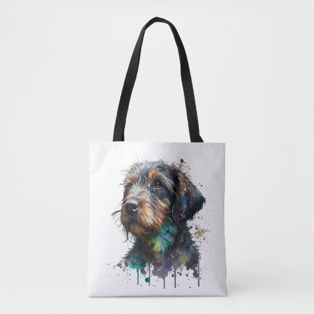 Cute Wirehaired Dachshund Puppy Watercolor Art Tot Tote Bag (Front)