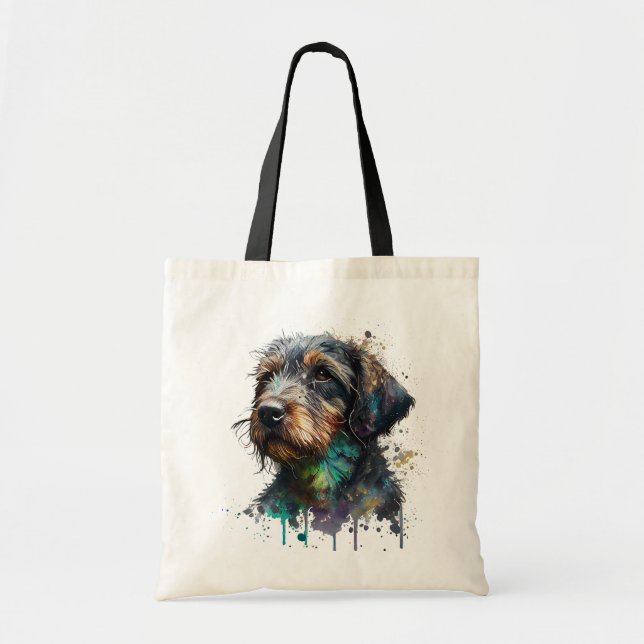 Cute Wirehaired Dachshund Puppy Watercolor Art Tote Bag (Front)
