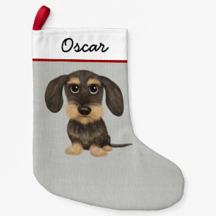 Cute Wirehaired Dachshund Teckel Dog Personalized Small Christmas Stocking