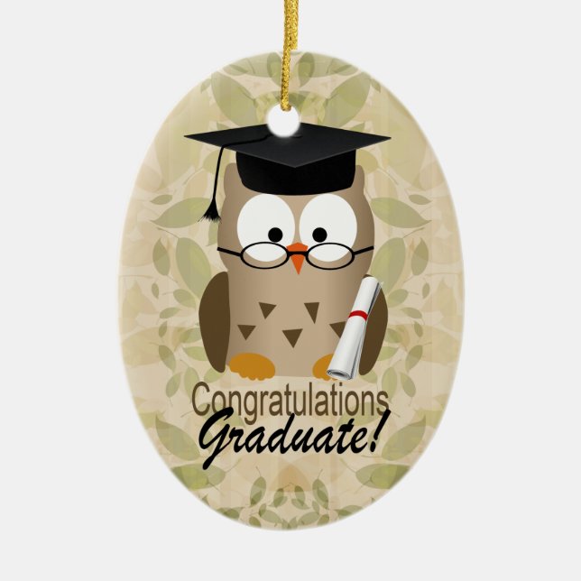 Cute Wise Owl Graduate Ceramic Tree Decoration (Front)