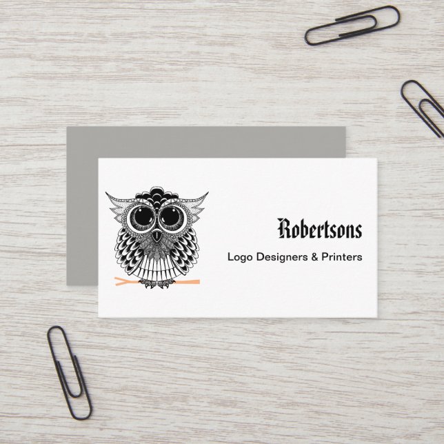 Cute Wise Owl Mandala Doodle Henna Pattern Business Card (Front/Back In Situ)