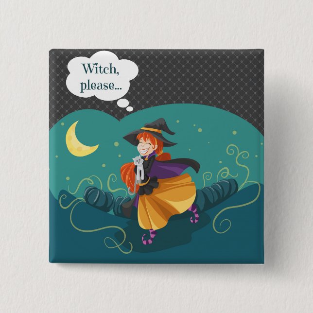 Cute Witch 15 Cm Square Badge (Front)