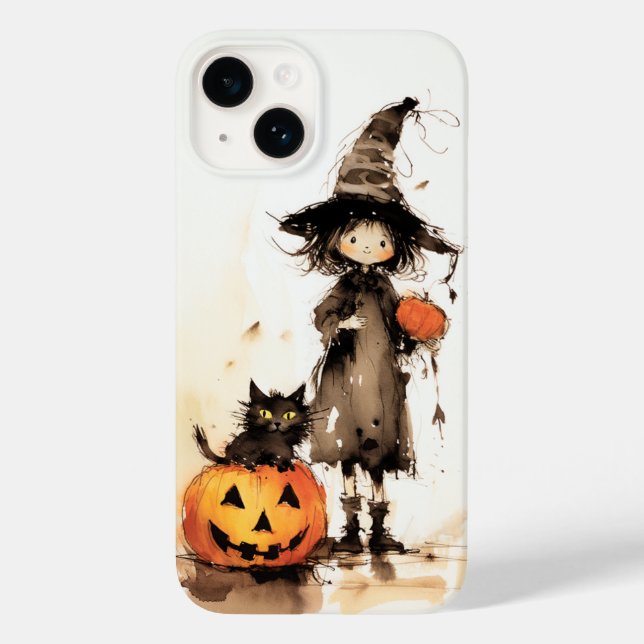 Cute Witch and Black Cat Halloween Case-Mate iPhone Case (Back)