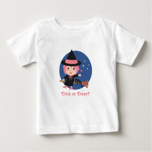 Cute Witch and Black Cat on Flying Broom Baby T-Shirt