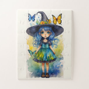 Cute Witch and Butterflies Jigsaw Puzzle