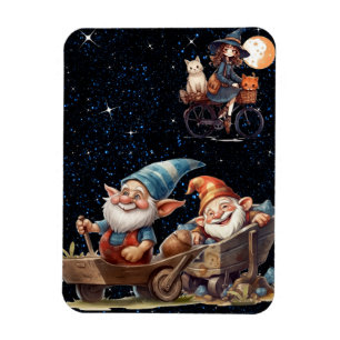 Cute Witch And Happy Gnomes Flexible Photo Magnet