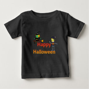 Cute Witch and Skeleton Halloween Fun Baby T-Shirt