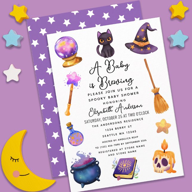 Cute Witch Baby is Brewing Halloween Baby Shower  Invitation (Creator Uploaded)