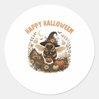Cute Witch Bee Happy Halloween Cottagecore Classic Round Sticker