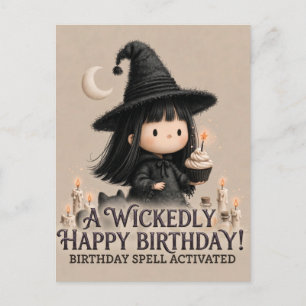 Cute Witch Birthday Greeting Design with Cupcake Holiday Postcard