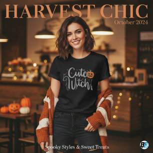 Cute Witch Black and White Womens Halloween  T-Shirt