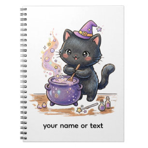 Cute Witch Black Cat Brewing Magic Potion Hallowee Notebook