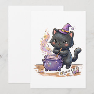 Cute Witch Black Cat Brewing Magic Potion Hallowee Thank You Card