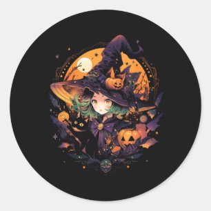 Cute Witch Black Cat Costume Halloween Girls Funny Classic Round Sticker