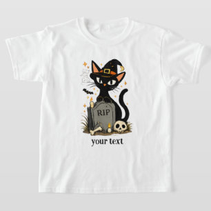 Cute Witch Black Cat Graveyard Halloween T-Shirt