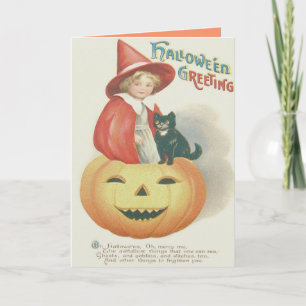 Cute Witch Black Cat Jack O Lantern Card