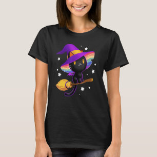 Cute Witch Black Cat LGBT Pride Month Rainbow Flag T-Shirt