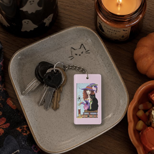 Cute Witch Black Cat Pink Potions Books Key Ring (Creator Uploaded)