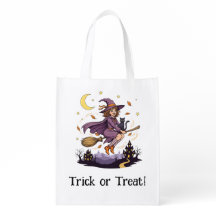 Cute Witch & Black Cat Trick or Treat Bag