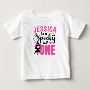 Cute Witch Black& Pink Spooky One Halloween Name Baby T-Shirt