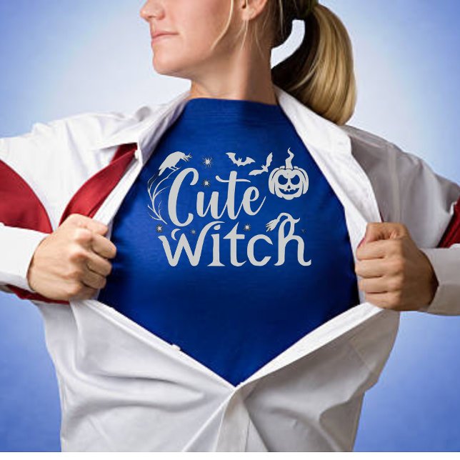 Cute Witch Blue Womens Halloween  T-Shirt (Creator Uploaded)