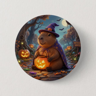 Cute Witch Capybara Halloween Woods Button Pin