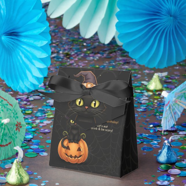 Cute Witch Cat and Pumpkin Birthday Favour Box (Party)