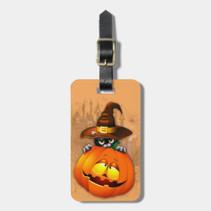 Cute Witch Cat and Pumpkin Halloween Friends Luggage Tag