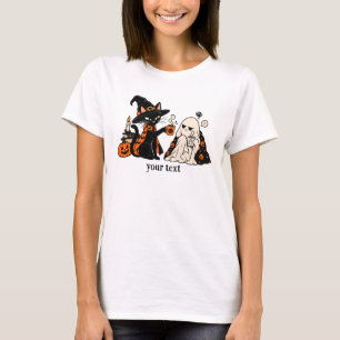 Cute Witch Cat Coffee Grumpy Ghost Halloween T-Shirt