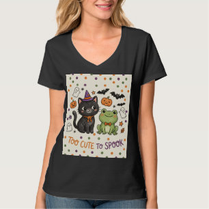 Cute Witch Cat Frog Halloween Too Cute to Spook T-Shirt