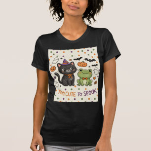 Cute Witch Cat Frog Halloween Too Cute to Spook T-Shirt