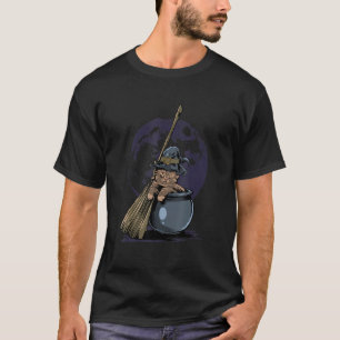 Cute Witch Cat Halloween Full Moon Kitty Cat  Cat  T-Shirt