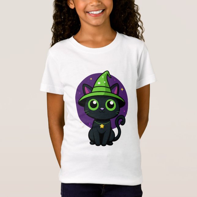 Cute Witch Cat Halloween T-Shirt - Kids  (Front)